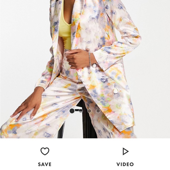 B NEW Liquorish satin tailored double breast blazer in soft washed pastel floral - Picture 3 of 6